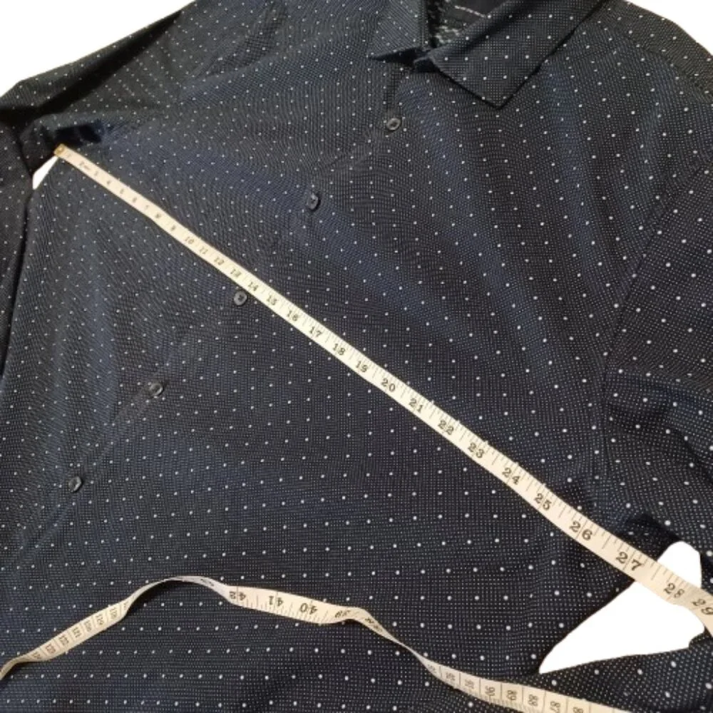 CACTUS MAN Ricky Singh Dark Blue & White Polkadot Long Sleeve Button Front Shirt